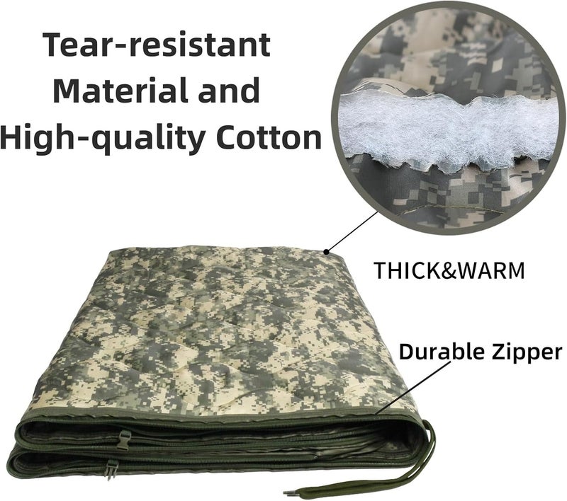GHILEO Camo Poncho Liner, Army Blanket, Military Sleeping Bag, with A Compression Carrying Bag, for Traveling, Hiking, Camping, Outdoor Survival, Car Blanket - Image 2